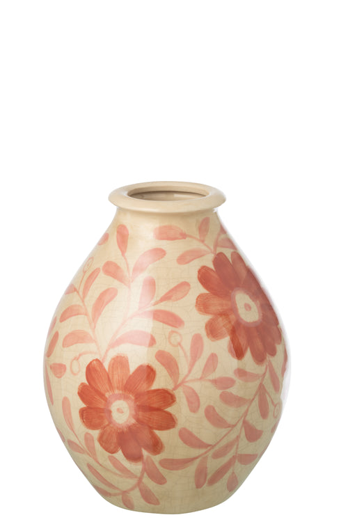 J-Line vaas Bloemen - steengoed - oranje/wit - small