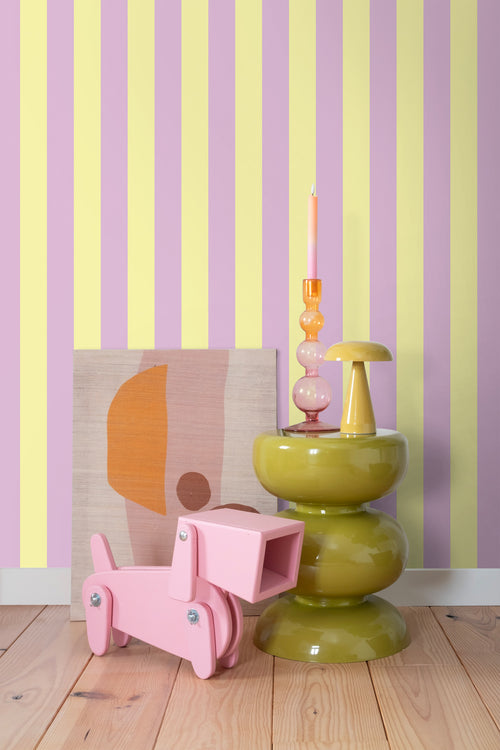ESTAhome behang strepen pastel geel en lila paars - 53 cm x 10.05 m - 139912 - vtwonen shop