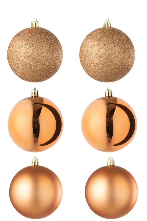 J-Line kerstbal - kunststof - oranje - doos van 6