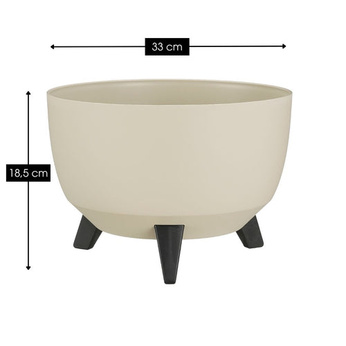 Mica Decorations Doppio Plantenbak op Poten - 18,5 x Ø33 cm - Plantenbakken voor Buiten - Bloembakken voor Balkon - Gerecycled Plastic - Beige