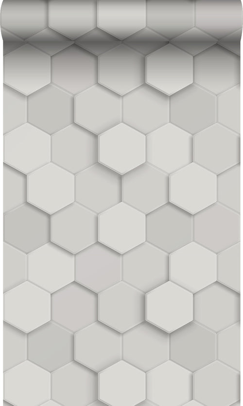 Origin Wallcoverings behang 3d hexagon motief lichtgrijs - 53 cm x 10.05 m - 347850