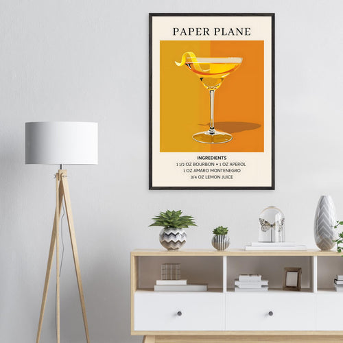 Artfulprints Poster met Lijst Paper Plane cocktail - Ingredients   - 30x40 cm - Oranje