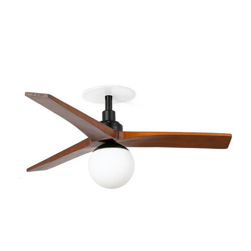Faro Klim  Klim inbouw plafondventilator met kleine LED-verlichting, matzwart, bladen van donker walnoothout.