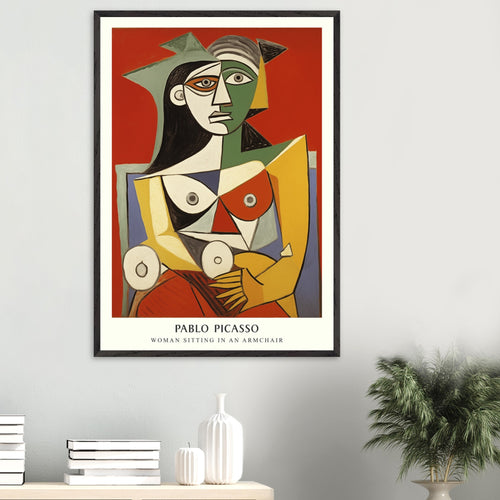 Artfulprints Poster Pablo Picasso - Woman sitting in an armchair   - A4 21x29.7 cm - Rood