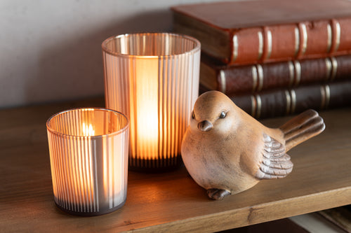 J-Line windlicht Strepen - glas - bruin/wit - medium - vtwonen shop