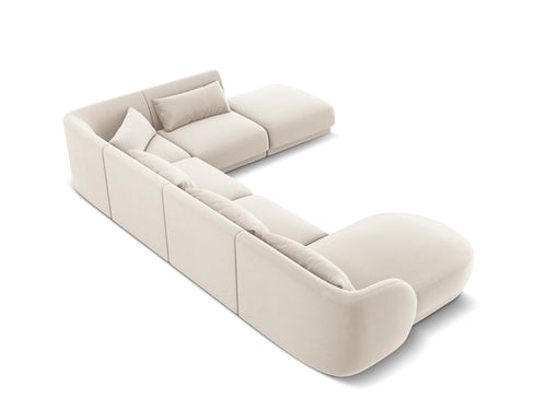 Cosmopolitan Design Panoramische hoekbank rechts Tulum 6-zits, flueel, lichtbeige - 255x330x70cm