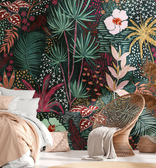 One Wall one Role fotobehang jungle-motief groen, rood, geel, oranje en wit - 371 x 280 cm - AS-382741 - vtwonen shop