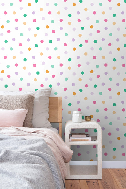 ESTAhome behang stip turquoise, paars, groen en oranje - 50 x 900 cm - 131621
