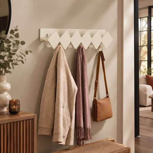 Mica Decorations Cello Kapstok Off White - Wandkapstok met Zigzagdesign - Gemaakt van Stevig IJzer - Ideaal voor Jassen, Tassen en Accessoires - 58 x