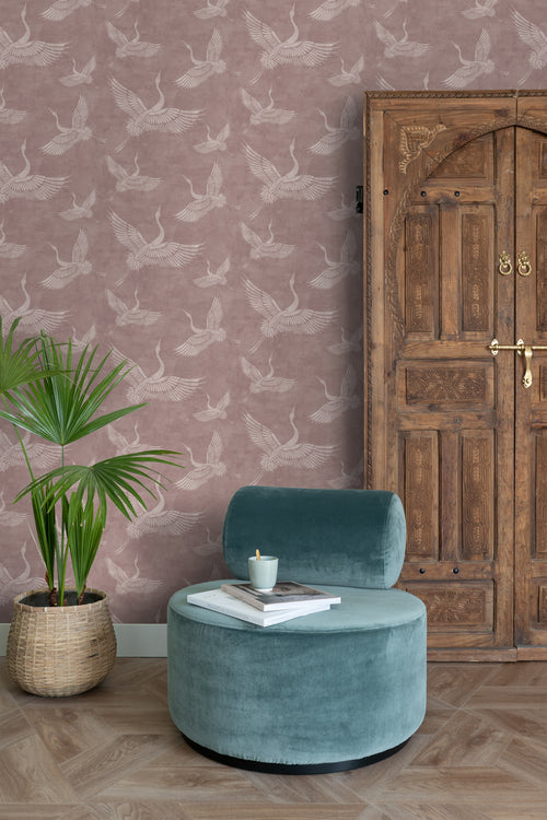 ESTAhome behang kraanvogels oudroze - 50 x 900 cm - 139333