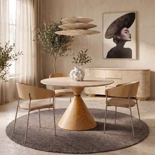 Kare Design Eettafel Cono Travertino Ø120cm eik