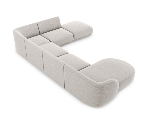 Micadoni Panoramische hoekbank rechts Miley 6-zits, structurele stof geld - 255x330x70cm