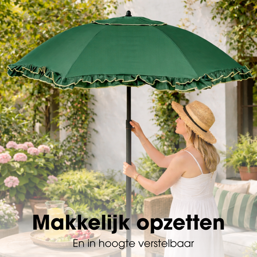 Mica Decorations Kantelbare Parasol met Ruches - Stokparasol 238 x Ø195 cm - Tuin of Balkonparasol - Polyester, Staal - Groen