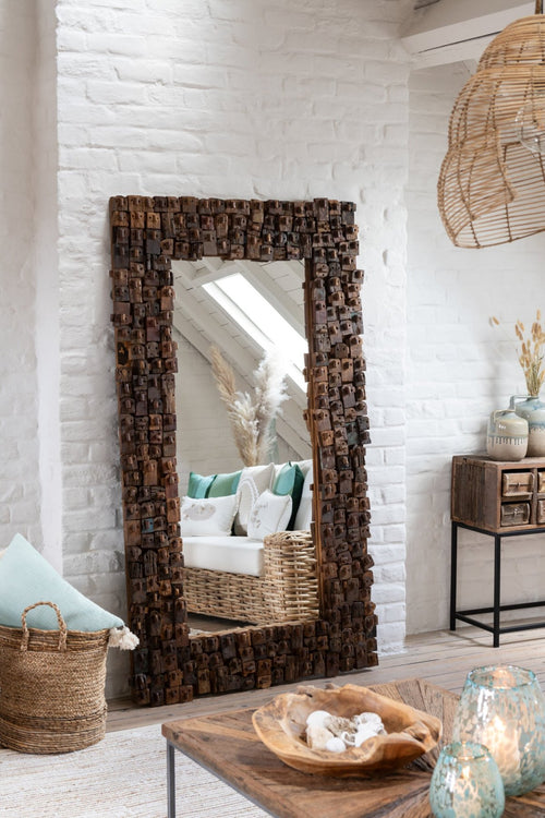 J-Line spiegel Syma - hout/glas - naturel - large - 100 x 180 cm