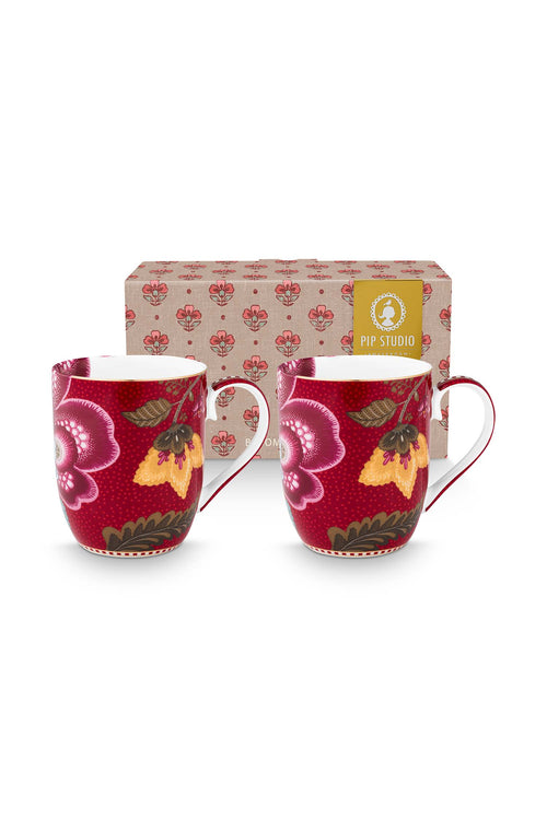 Pip Studio - Blooming Tales Fantasy Dark Red - Set van 2 Mokken Small - Koffiekopjes - 200ml
