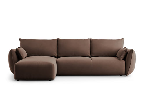 Cosmopolitan Design Uitklapbare hoekbank links met opbergdoos Matera 4-zits, flueel chocolade - 173x253x86cm