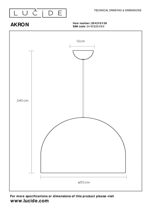 Lucide hanglamp AKRON - 1xE27 - Grijs