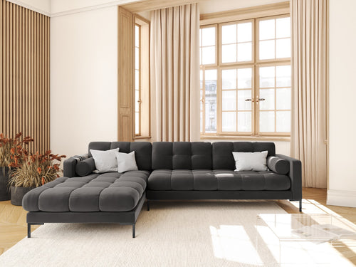 Cosmopolitan Design linker hoekbank Bali 5-zits, flueel, donkergrijs - 185x293x75cm
