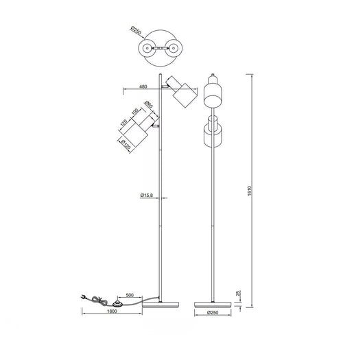 Trio Leuchten vloerlamp Agudo - 2 lichts - 25  x 161   cm - zwart