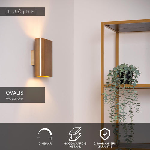 Lucide wandlamp OVALIS - 2xE14 - Mat Goud / Messing