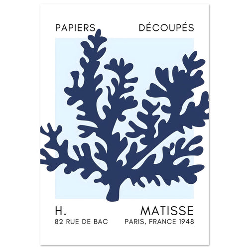 Artfulprints Poster met Lijst Matisse – Aqua bloom navy blue I   - A4 21x29.7 cm - Blauw