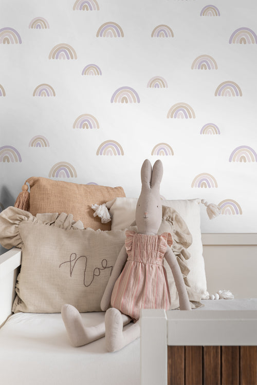 ESTAhome behang regenboogjes lila paars en beige en wit - 53 cm x 10.05 m - 139683 - vtwonen shop