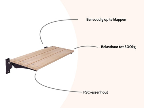 MaximaVida opklapbare gevelbank Jordaan 150 cm- FSC essenhout - vtwonen shop