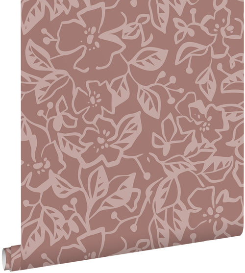 ESTAhome behang bladeren en bloemen mauve paars - 50 x 900 cm - 131373 - vtwonen shop