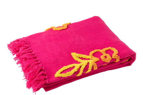 J-Line plaid Bloemen - katoen - roze/oranje/geel - 130 x 180 cm - vtwonen shop