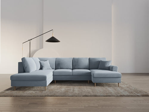 Cosmopolitan Design Links panoramische slaapbank met opbergdoos Kyoto 7-zits, flueel lichtblauw - 194x313x88cm
