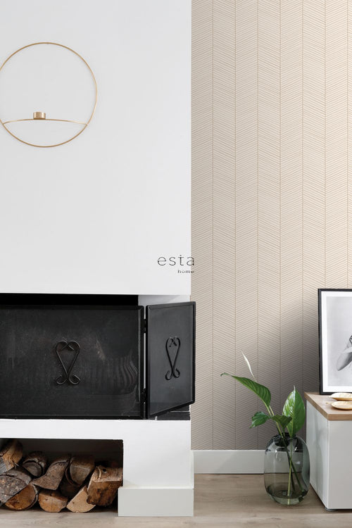 ESTAhome behang visgraat-motief zandkleurig en beige - 53 cm x 10.05 m - 139565