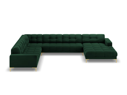 Cosmopolitan Design Panoramische hoekbank links Bali 7-zits, flueel, flessengroen - 256x327x75cm
