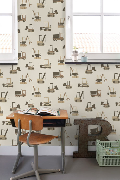 ESTAhome behang voertuigen beige en bruin - 50 x 900 cm - 132245