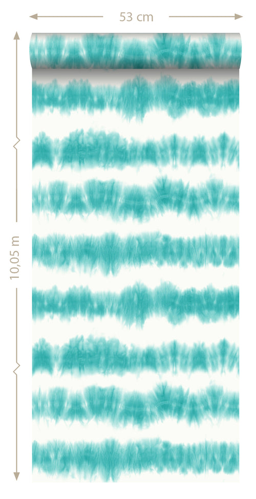 ESTAhome behang horizontale tie-dye shibori strepen turquoise 53 cm x 10.05 m 148687