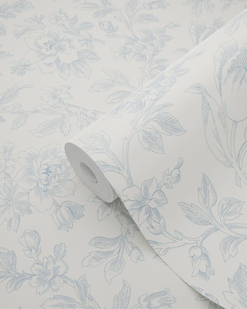 ESTAhome behang elegante bloemen lichtblauw - 50 x 900 cm - 132103