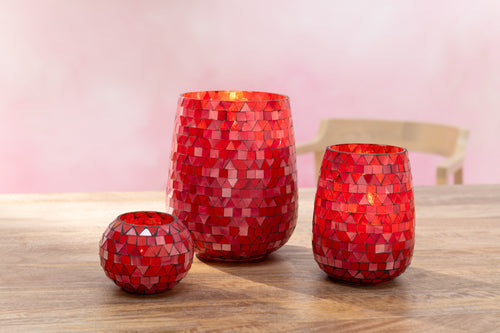 J-Line windlicht Mozaiek Driehoek - glas - rood/roze - medium