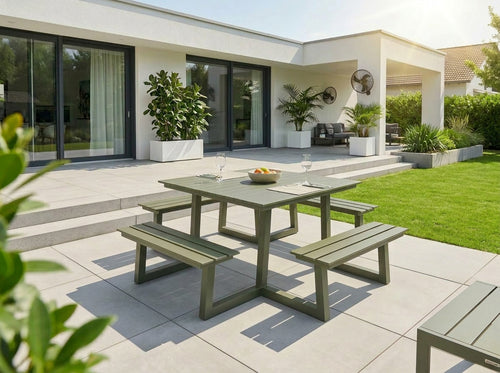 MaximaVida vierkante aluminium picknicktafel Dex 215 cm olijfgroen - open instap