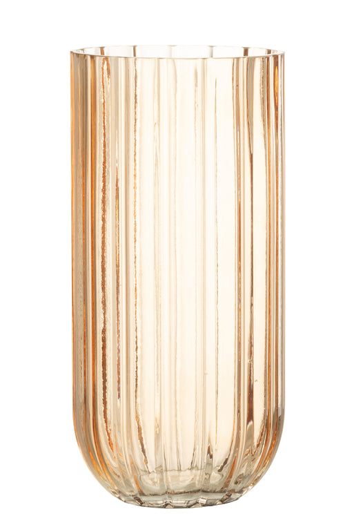 J-Line vaas Yari Strepen - glas - perzik - large - 25 cm hoog