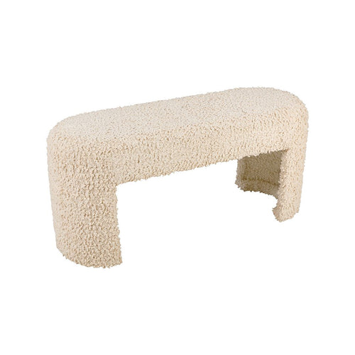 vtwonen Halbankje - Bank - Woonaccessoires - Wit Meubel - Bouclé Stof Houten bankje - 100x35x45cm - vtwonen shop