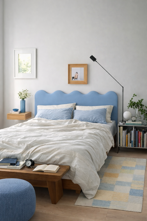 Gestoffeerd hoofdbord met golvende vorm 160x73,5 cm