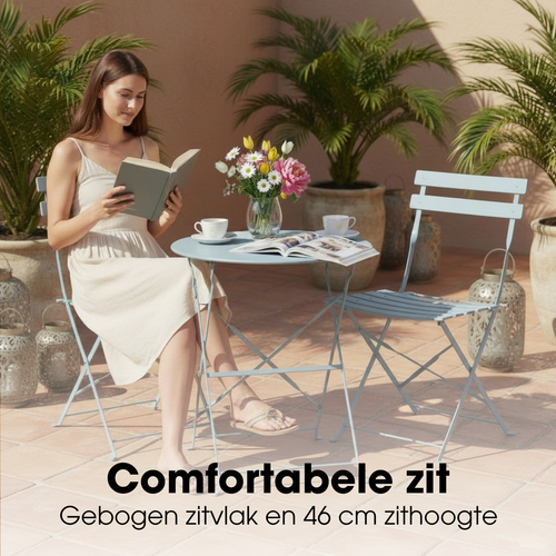 Mica Decorations Laurence Bistroset Metaal - Set van 3 - Tuinstoelen en Tuintafel - Balkonset 2 Personen - Bistrotafel Rond en Bistrostoel Bistro Set