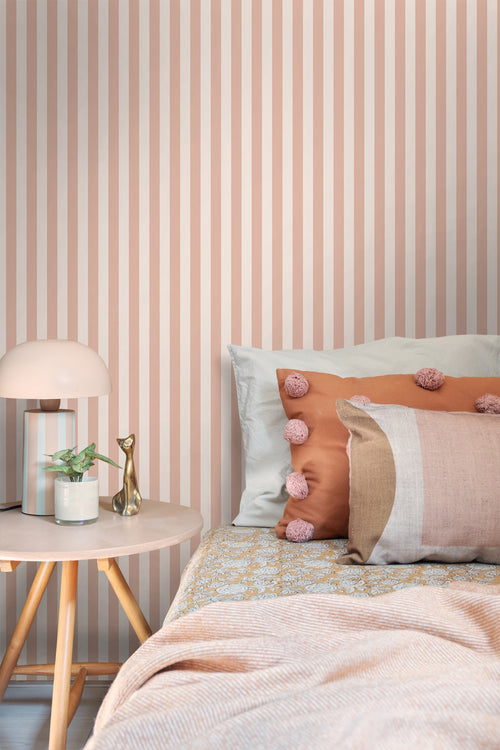 ESTAhome behang strepen terracotta roze - 53 cm x 10.05 m - 130950 - vtwonen shop