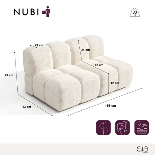 Sia Home - Modulaire bank NUBI - Fluweel met structuur - Crème - 380cm