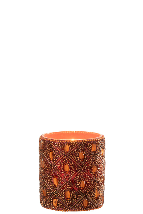 J-Line theelichthouder - glaskralen - donkerbruin/roestbruin - large - vtwonen shop