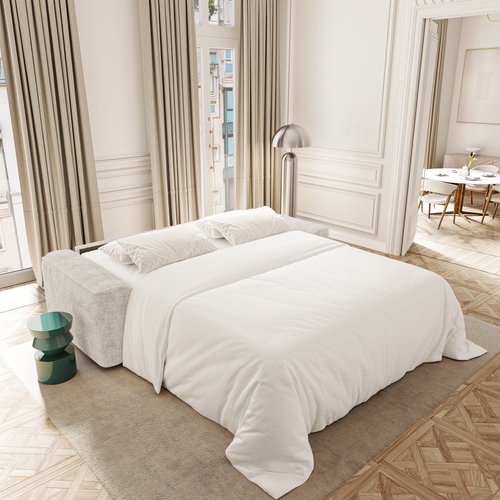 Premium Interiors - Snel uitklapbare slaapbank COMO - zacht aanvoelende geweven stof crème 216cm