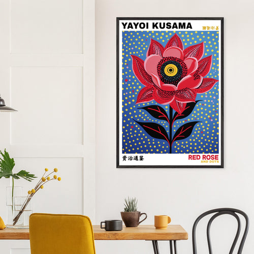 Artfulprints Poster met Lijst Yayoi Kusama - Red rose and dots   - 30x40 cm - Blauw