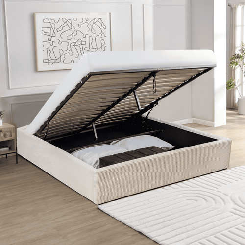 CALICOSY - Opbergbed bekleed met fluweel ROMY - Beige - 170x214x36,5 cm