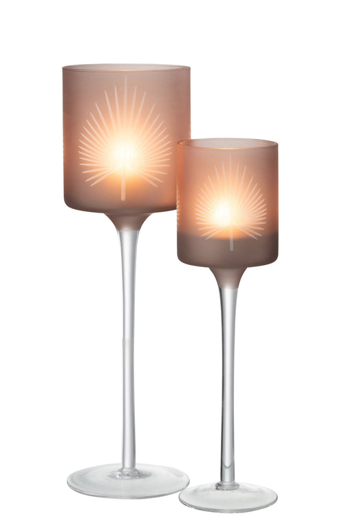 J-Line theelichthouder Op Voet Palmblad - glas - beige - large - vtwonen shop