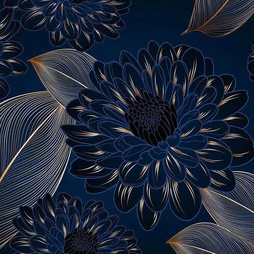 Sanders & Sanders fotobehang bloemen blauw en goud - 375 x 270 cm - 601457