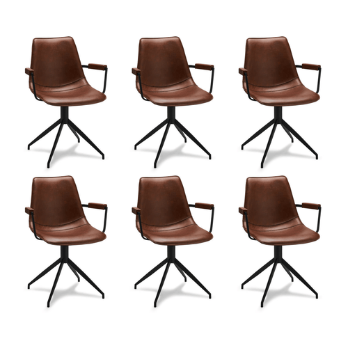 Furnhouse eetkamerstoelen armleuning Isabel - Cognacbruin - Kunstleer - Set van 6